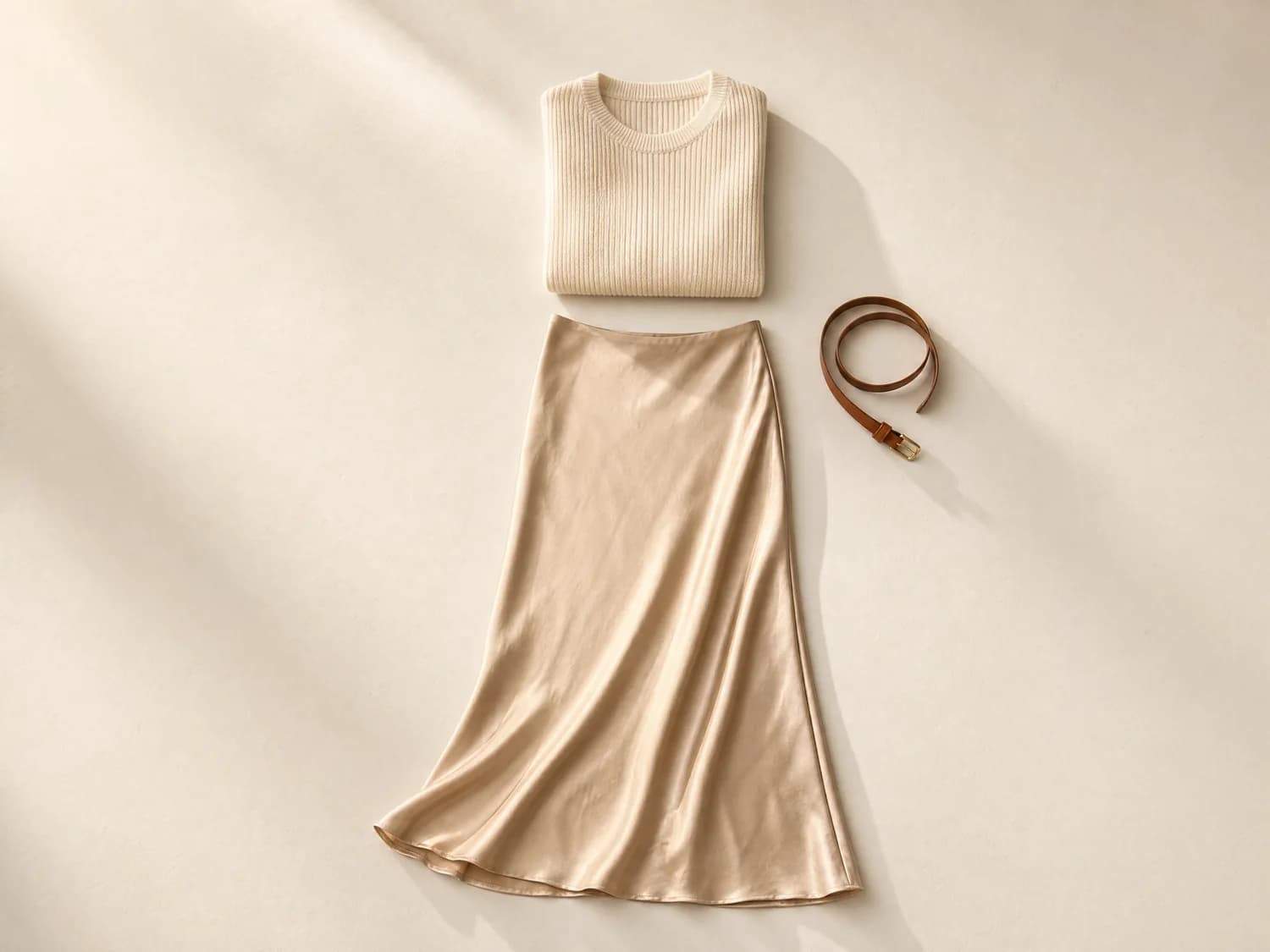 Way 1, Tucked close: the skirt laid flat with the other garments it is worn with