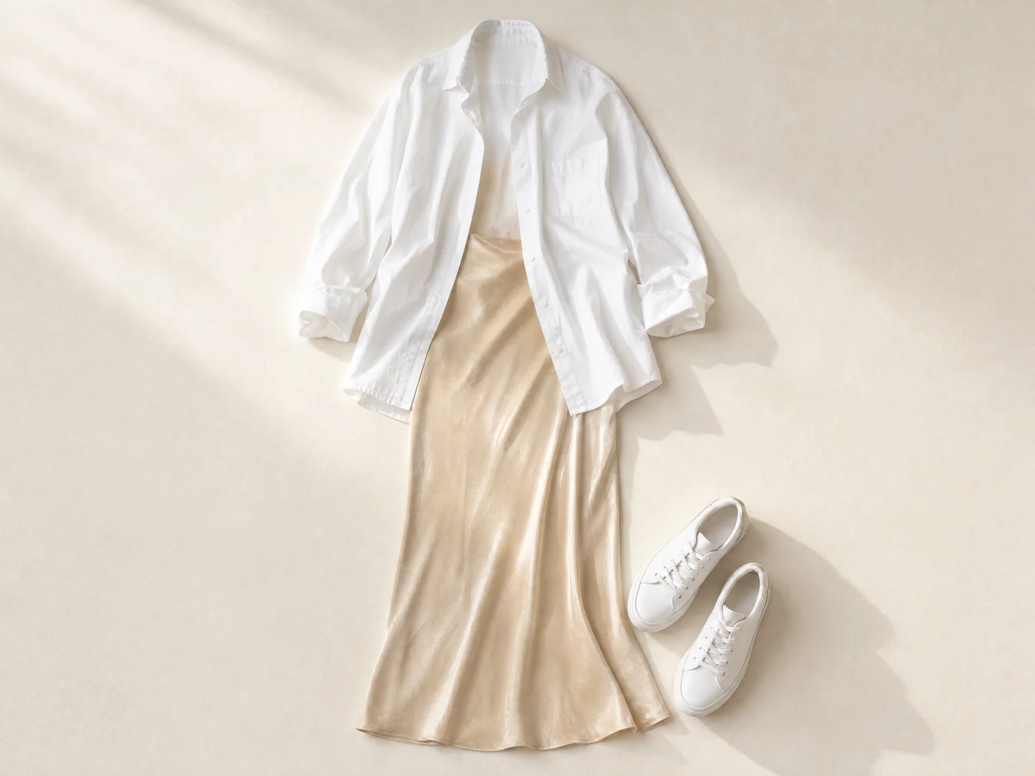 Way 2, Shirt open over: the skirt laid flat with the other garments it is worn with
